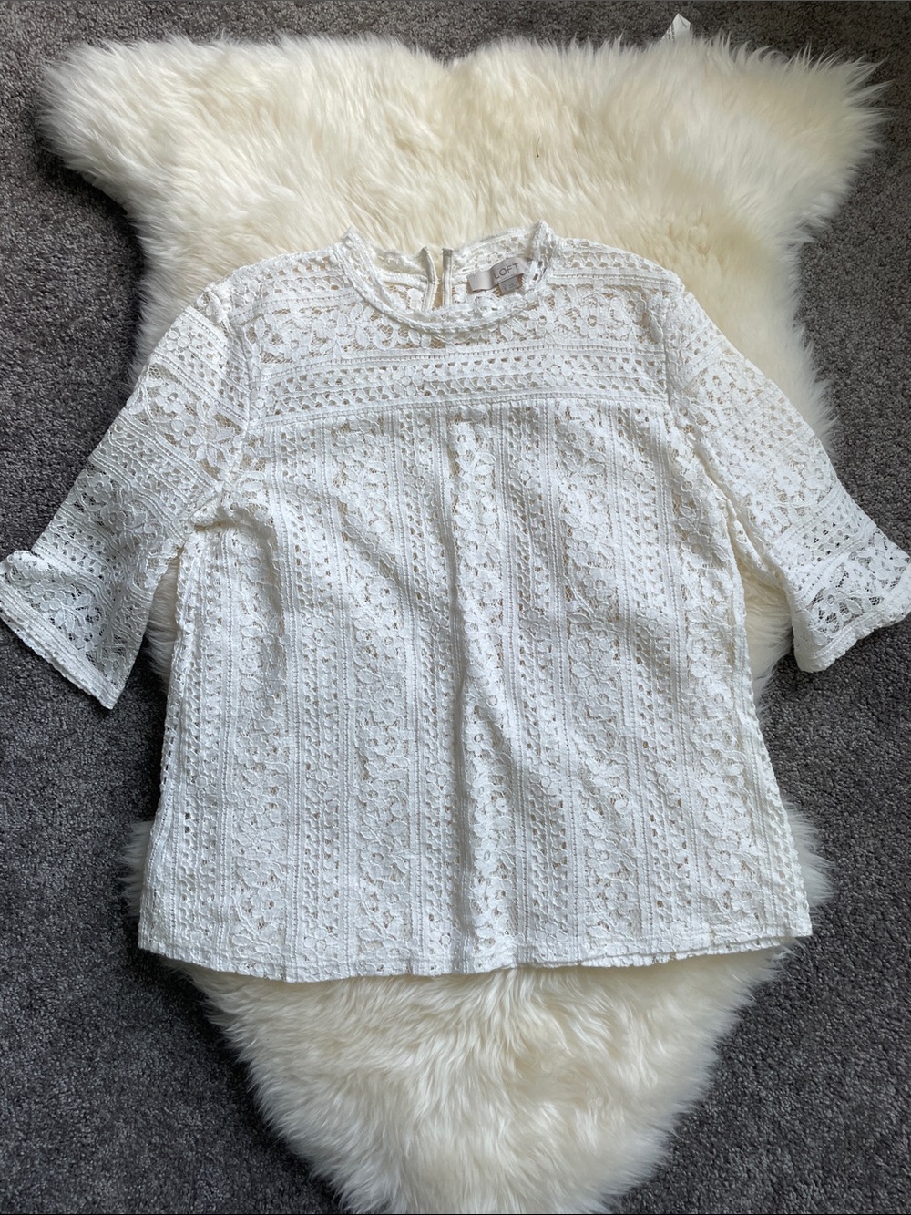 Loft sheer lace white short sleeve top